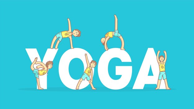 Vector yoga banner sjabloon jongen die asana beoefent poseert yoga les gezonde levensstijl vector illustratie