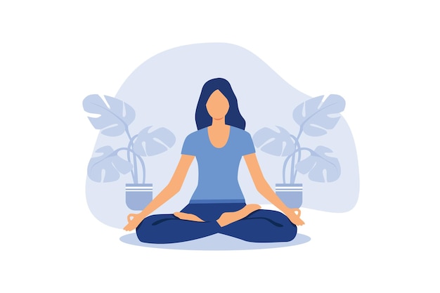 yoga body health benefits mind and emotions pregnant woman in yoga pose meditates flat vector