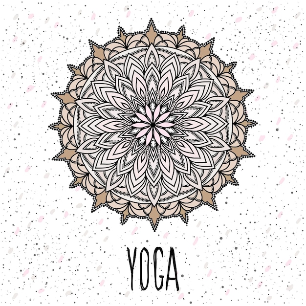 Yoga card template. hand drawn oriental ornamental ethnic lace round mandala for t shirt design, vintage card, party invitation, yoga poster,  brochures, gift album, scrapbook etc