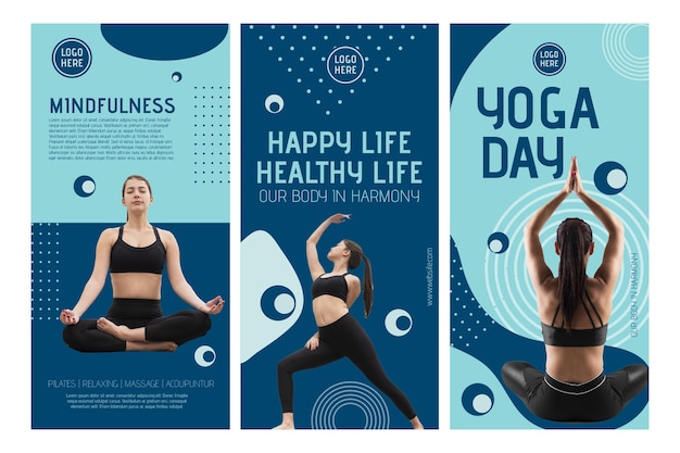 Vector yoga class instagram stories template with photo