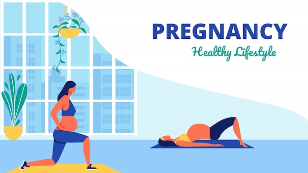 Vector yoga class for pregnant women healthy lifistile