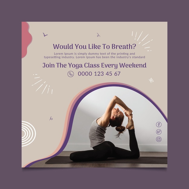 Vector yoga class squared flyer template