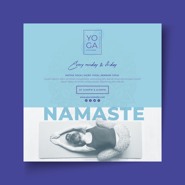 Vector yoga classes square flyer template