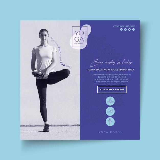 Vector yoga classes square flyer template