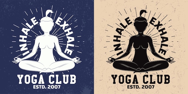 Disegno dell'emblema dell'annata di logo del club di yoga