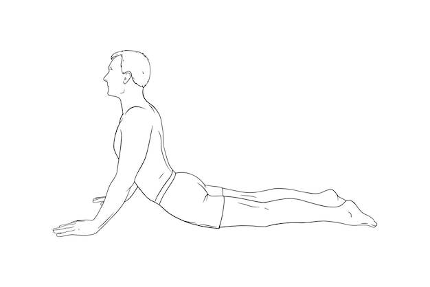 Yoga cobra pose or bhujangasana Man practicing strengthing yoga pose