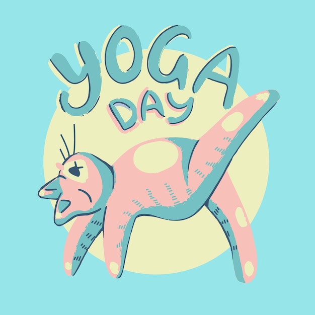 Yoga dag wenskaart afdrukken illustratie met yoga kat