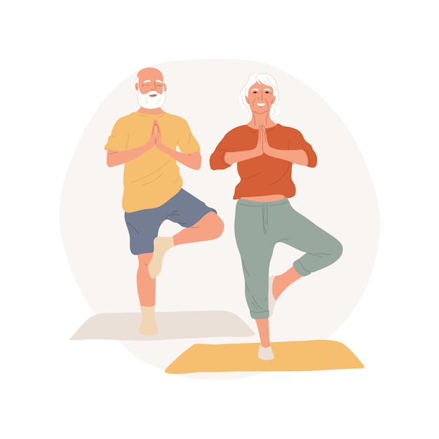 Vector yoga for elderly people isolated cartoon vector illustration