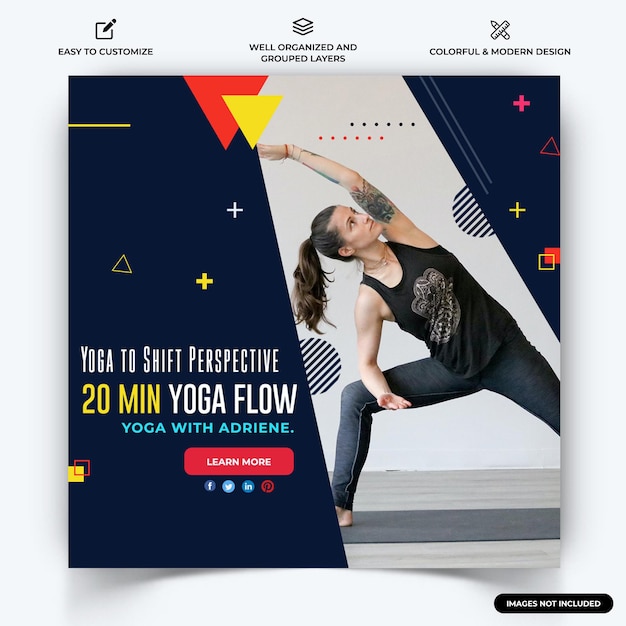 Yoga en meditatie instagram social media post webbannersjabloon vector premium