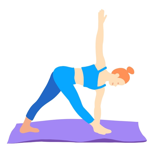 Yoga en pilates poseren op mat van rad haar meisje in cartoon vlakke stijl Blauw trainingspak