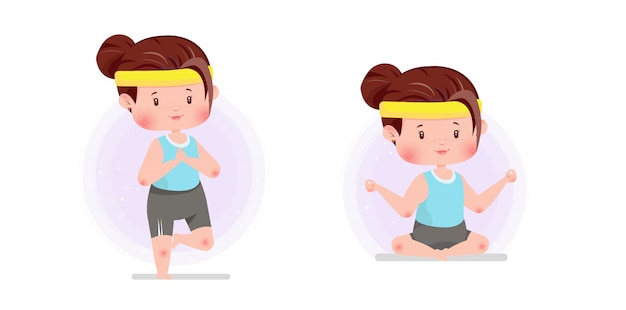 Vector yoga fitness position cute character concept   illustration