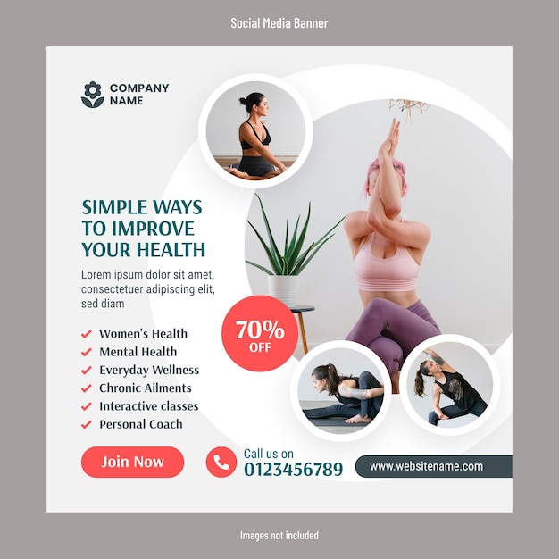 Modello di progettazione di post sui social media di yoga e fitness