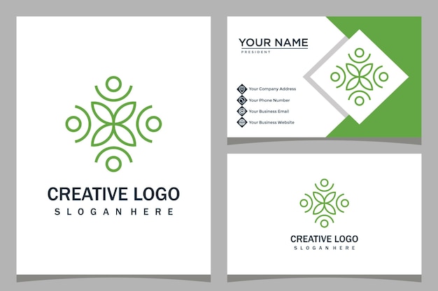 yoga and flower design logo template with business card design