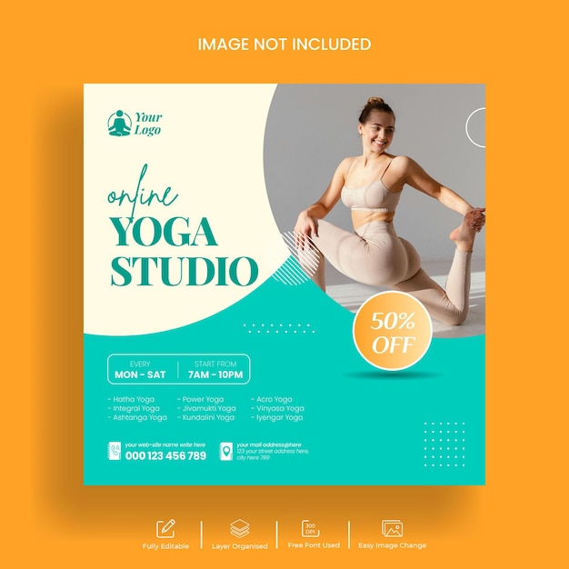 Modello di volantino yoga e banner per social media