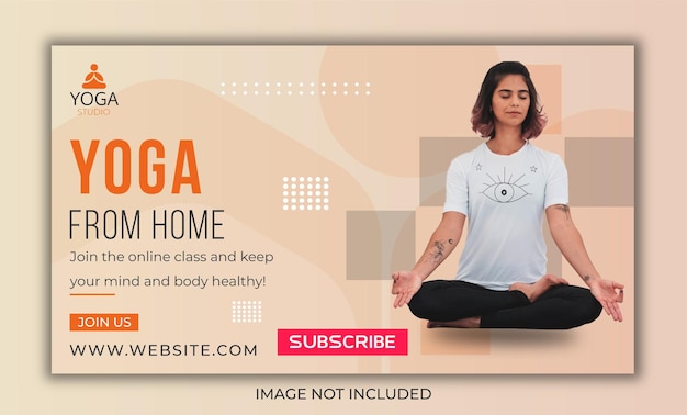 Vector yoga from home online class promotional video thumbnail design