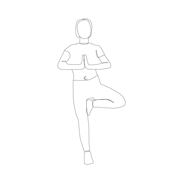 Yoga ragazza disegno a linea continua design minimalista un disegno a tratteggio di donna in esercizio di posa yoga