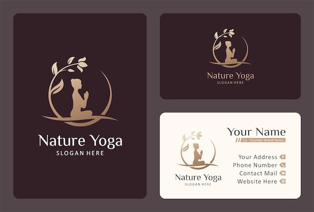 Vector yoga girl logo design in flower branch.