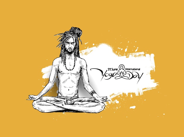 Yoga Guru Baba Looking for Inner Peace. Hand Draw Sketch Vector Illustration.