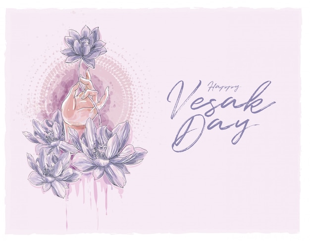 Yoga hand with lotus flowers in watercolor style illustration