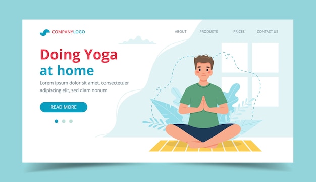 Yoga at home page template illustration