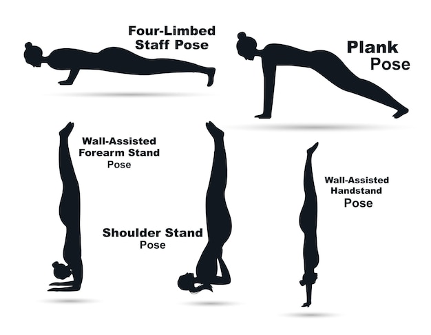 Yoga houdingen en fitness geïsoleerde vector silhouet