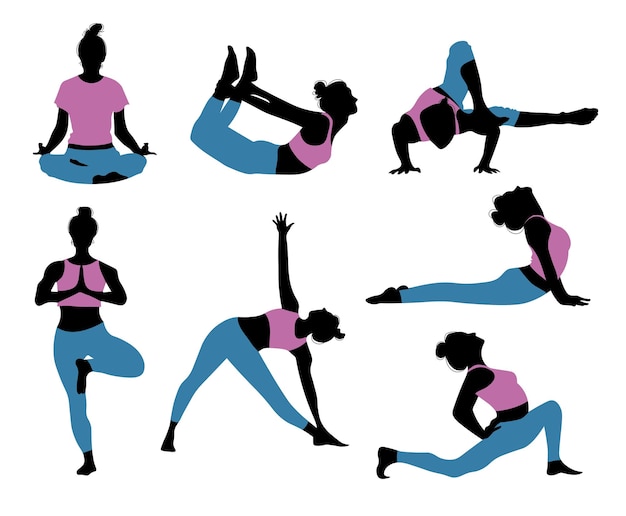 Yoga houdingen silhouetten set