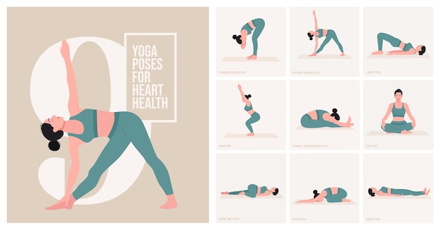 Yoga houdingen Voor hartgezondheid Jonge vrouw die yoga beoefent Vrouw workout fitness en oefeningen