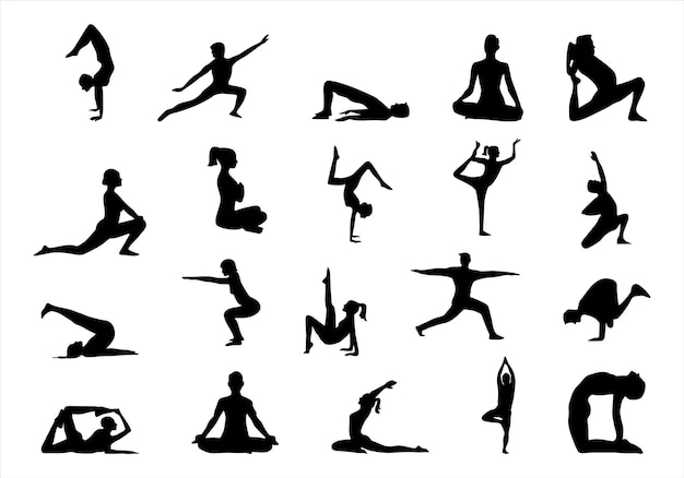 Vettore set di elementi della silhouette dell'icona del logo yoga