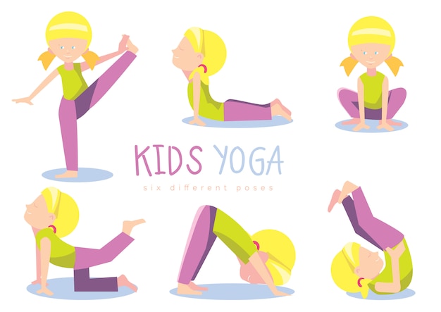 Insieme di bambini di yoga, illustrazione Vettore Premium