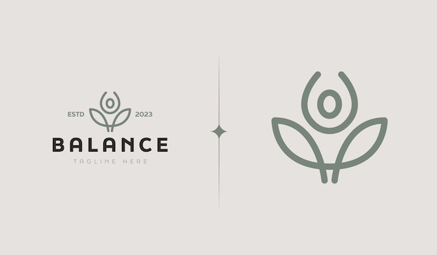 Yoga Leaf Balance Monoline Шаблон логотипа Универсальный креативный символ премиум-класса Векторная иллюстрация Креативный шаблон минимального дизайна Символ корпоративного бизнеса