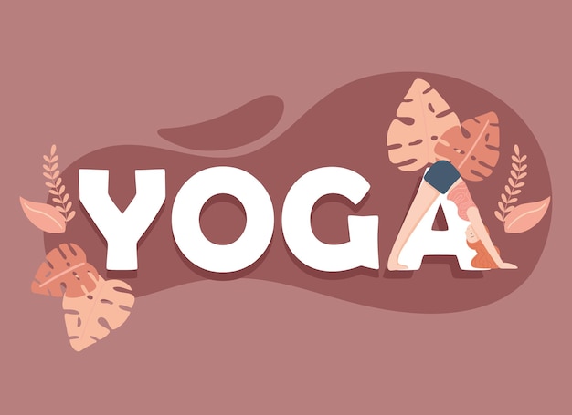 Yoga lettering with leaves