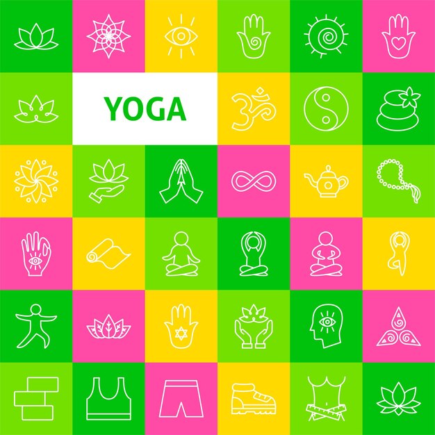 Yoga Line Icons. Vector Thin Outline Meditation Symbols.