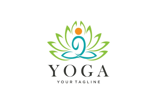 Vector yoga logo design, human meditation in lotus flower logo design