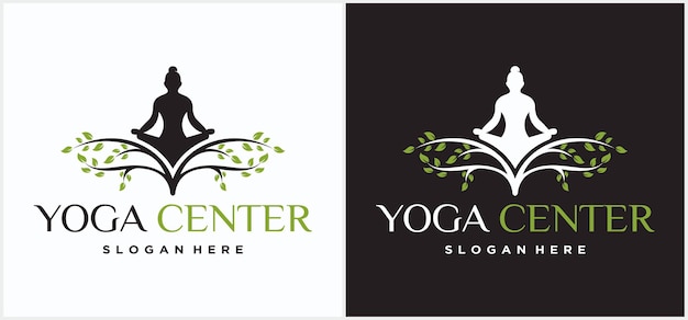 Disegno del logo dello yoga. meditazione umana in un'illustrazione vettoriale di albero. modello di progettazione del logo di yoga. icona cosmetica e logo spa. yoga posa logo vettoriale di meditazione yoga naturale