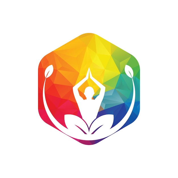 ヨガのロゴのデザインは、蓮の花のベクトル図で人間の瞑想をストックします。