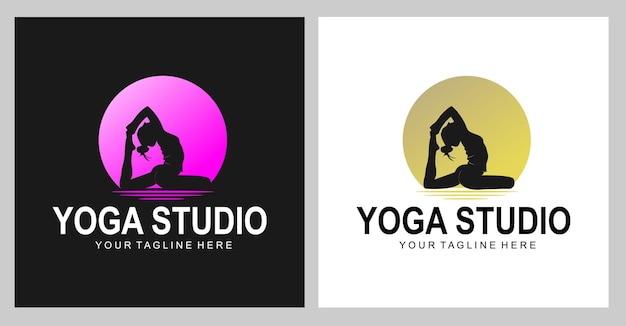 yoga logo illustratie met silhouet van vrouw en maan