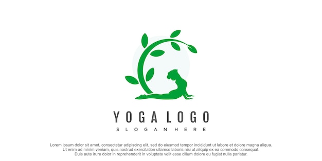 Yoga logo-ontwerp met bladelement premium vector