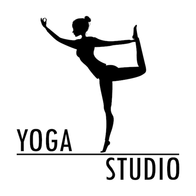 Шаблон логотипа йоги Дизайн фитнес-студии Молодая женщина практикует асану EPS 10 вектор