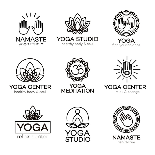 Yoga logo template set for your yoga center yoga studio meditation class Healthcare sport fitness logo design elements Vector Illustration