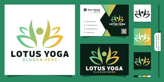 Vector yoga logo with lotus modern concept and business card design