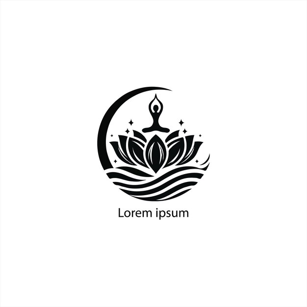 a yoga logo with lotus and a person doing white background