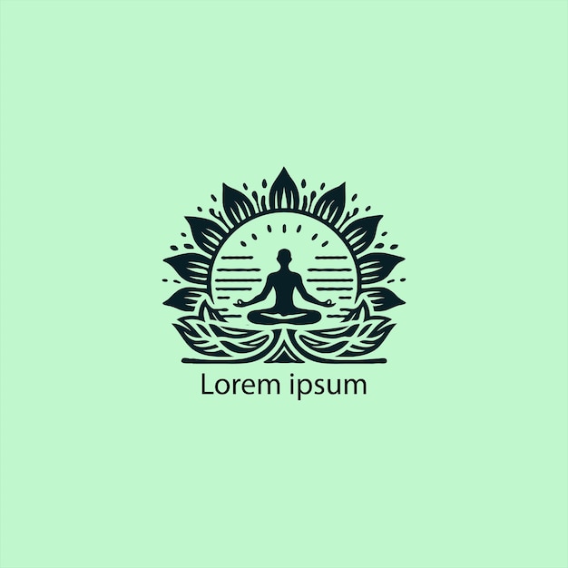 a yoga logo with lotus and a person doing white background