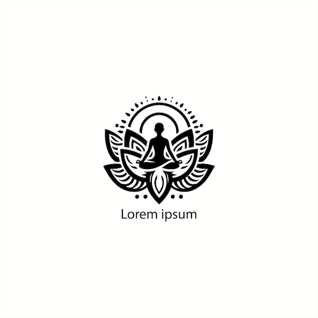 A yoga logo with lotus and a person doing white background