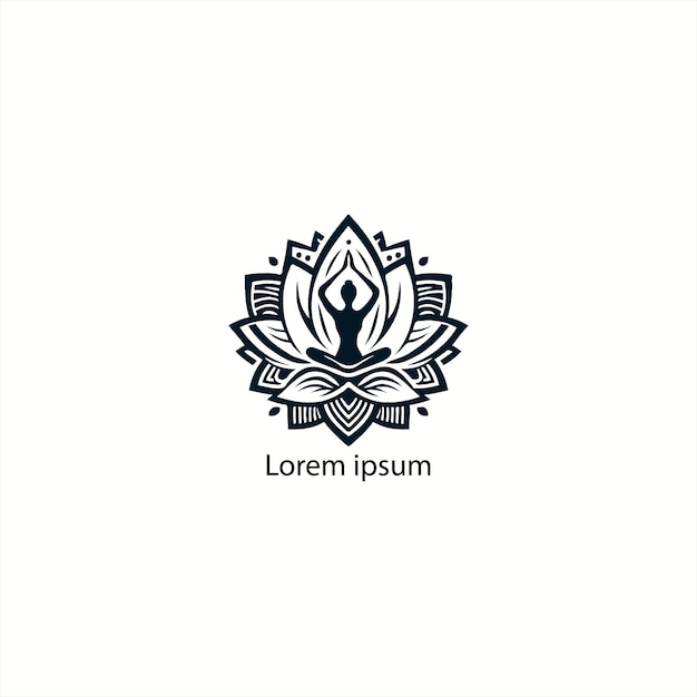 A yoga logo with lotus and a person doing white background