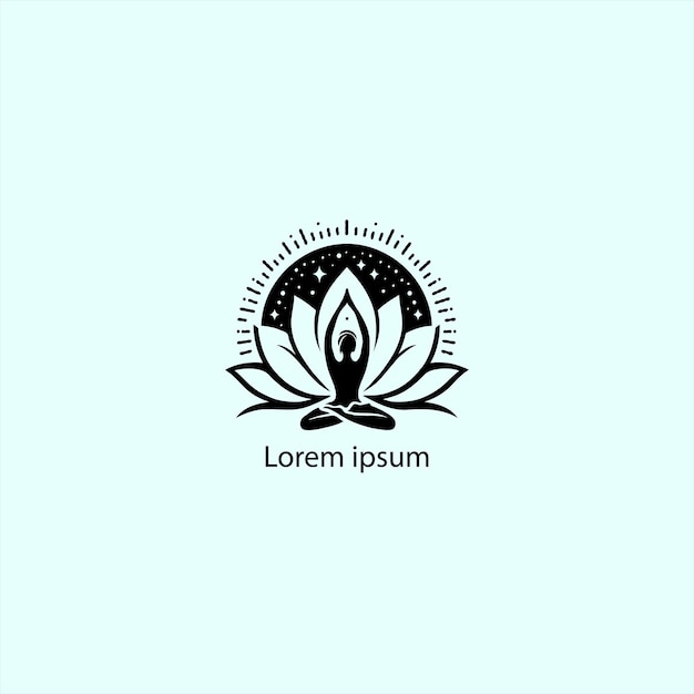 A yoga logo with lotus and a person doing white background