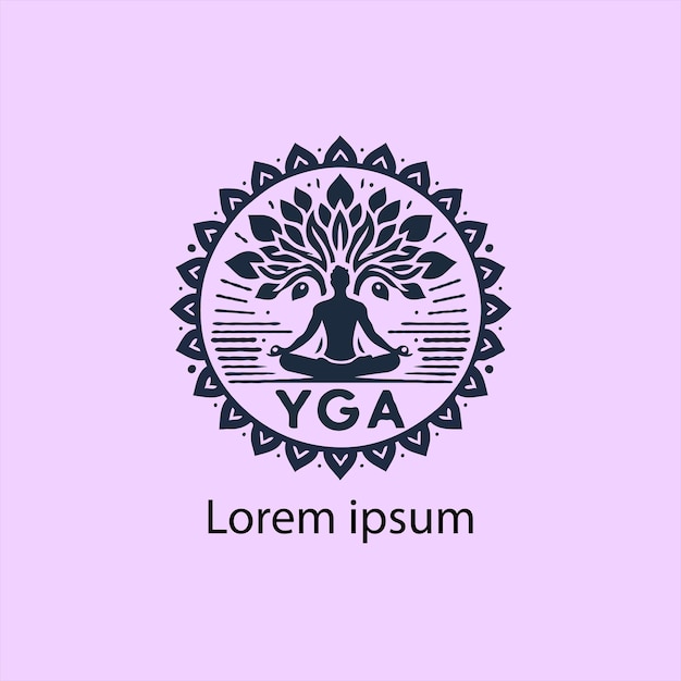 a yoga logo with a tree and a person doing yoga white background