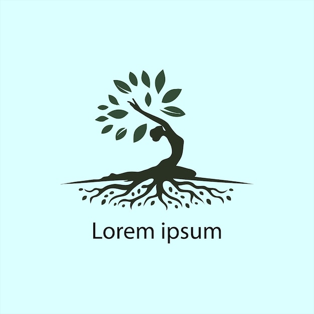 A yoga logo with a tree and a person doing yoga