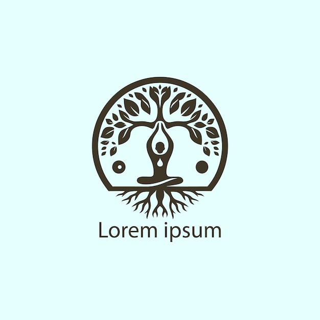 a yoga logo with a tree and a person doing yoga