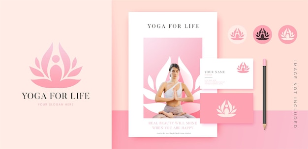 Yoga lotus flower logo brand identity design