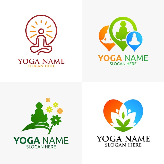 Logo yoga e fiore di loto con concetto di centro benessere e sagoma umana